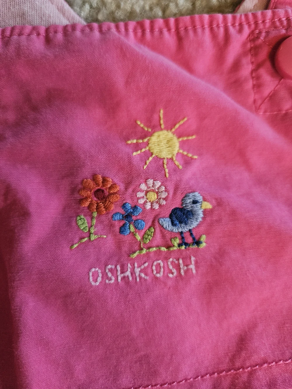 OshKosh B'gosh Bright Pink Embroidered Bird & Flower Jumper - Size 12mo